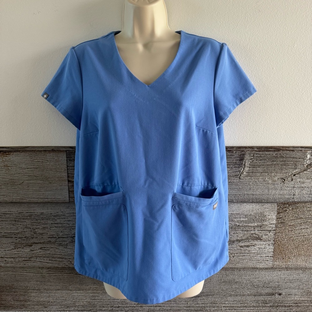 Figs Scrub Top Blue Technical Collection V Neck Short Sleeve (F1) Size Small